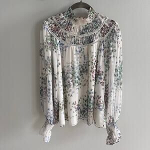 Ted Baker Floral Metalic Marrin Gathered Neck Blouse Size Ted 2 / US 6